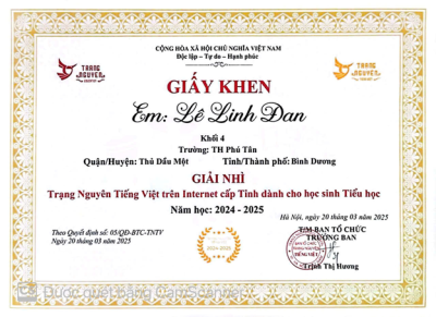 THPT- KẾT QUẢ CUỘC THI TRẠNG NGUYÊN TIẾNG VIỆT TRÊN INTERNET - VÒNG THI HỘI (CẤP TỈNH) NĂM HỌC 2024-2025.