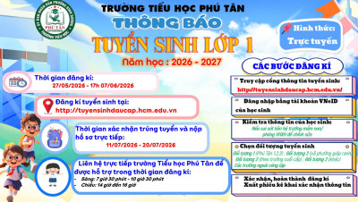 THÔNG BÁO TUYỂN SINH VÀO LỚP 1 NĂM HỌC 2026-2027