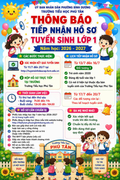 THÔNG BÁO TIẾP NHẬN HỒ SƠ TUYỂN SINH LỚP 1