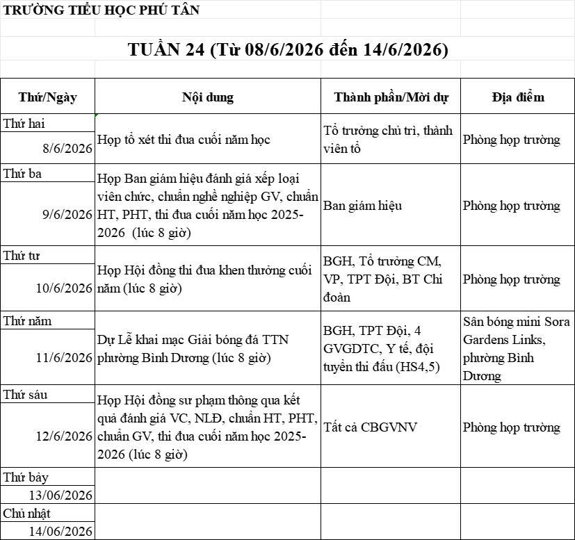 Lịch công tác tuần