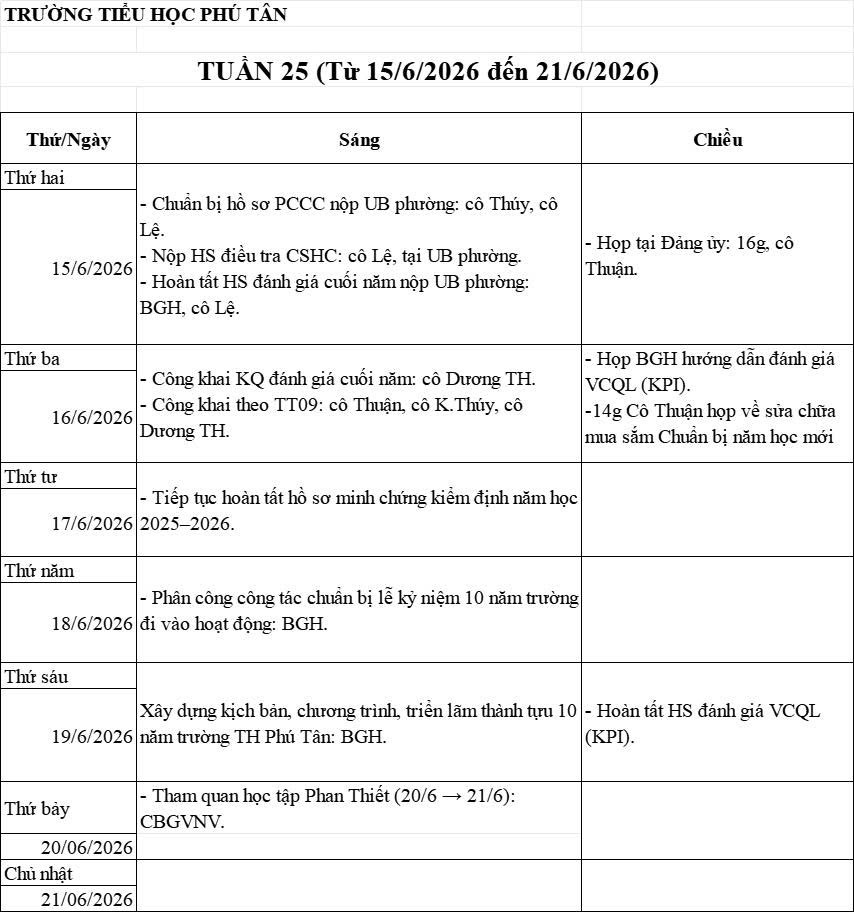 Lịch công tác tuần