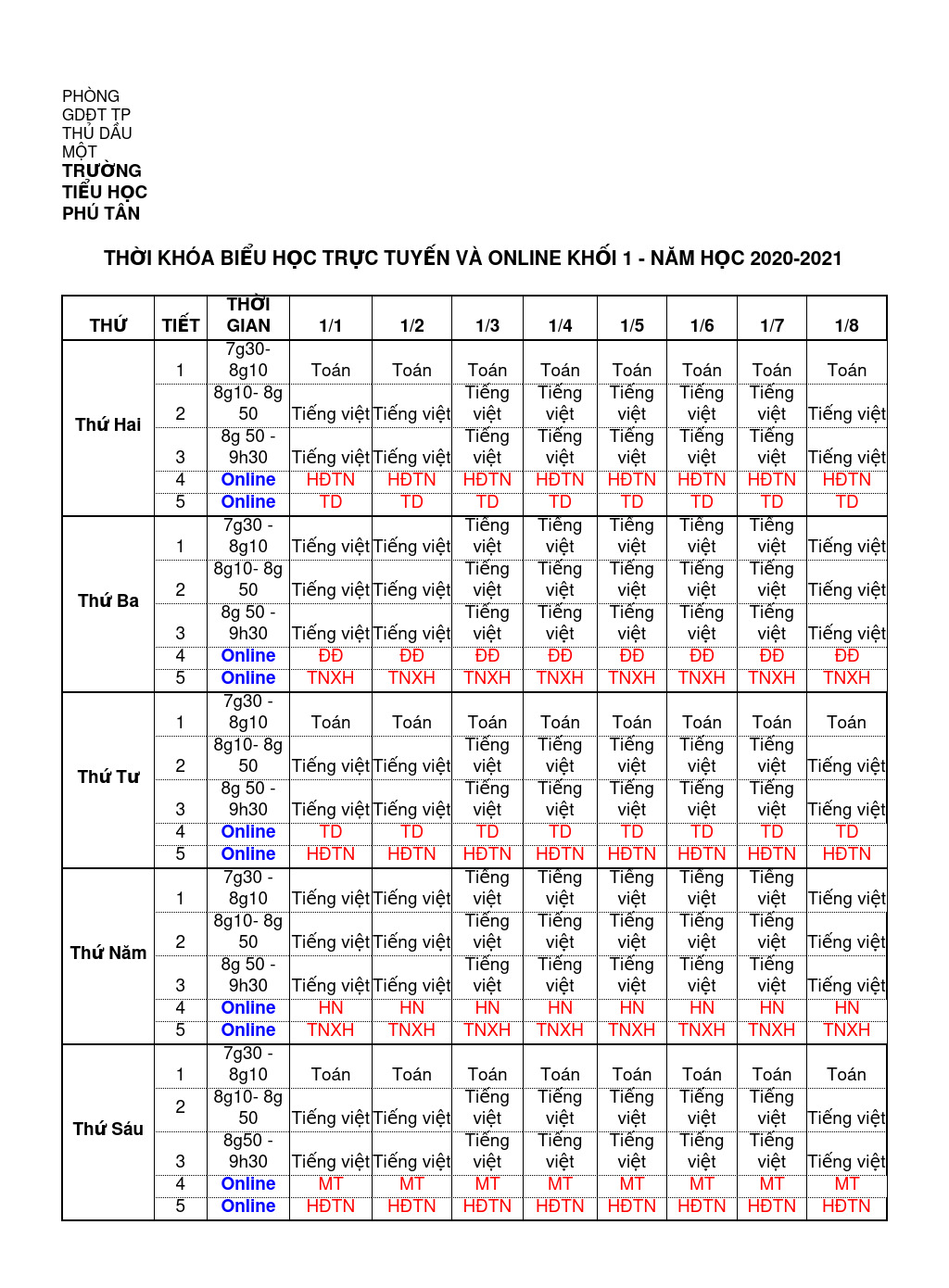 TKB TRUC TUYEN ONLINE KHOI 1