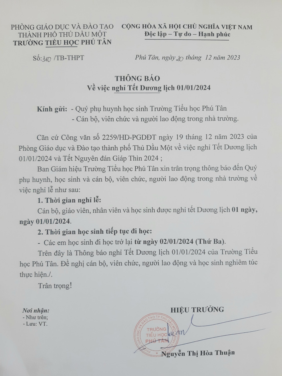 TB nghi Tết DL