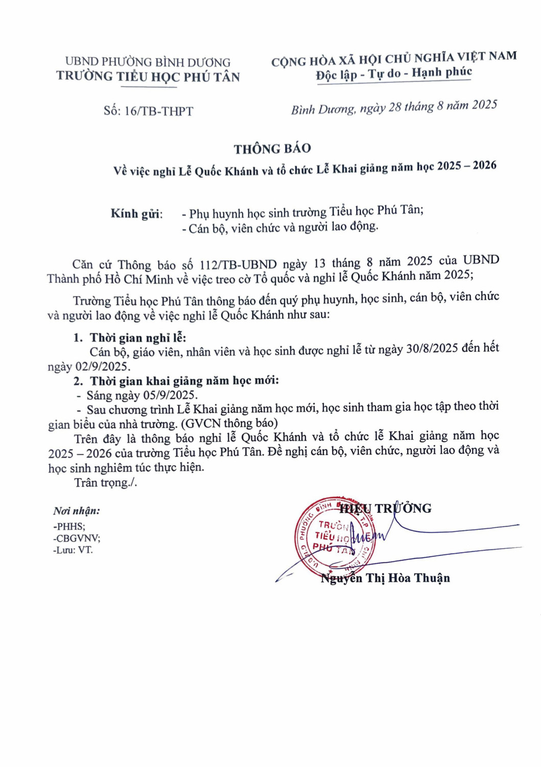 Thông báo nghỉ lễ Quốc Khánh 2 9