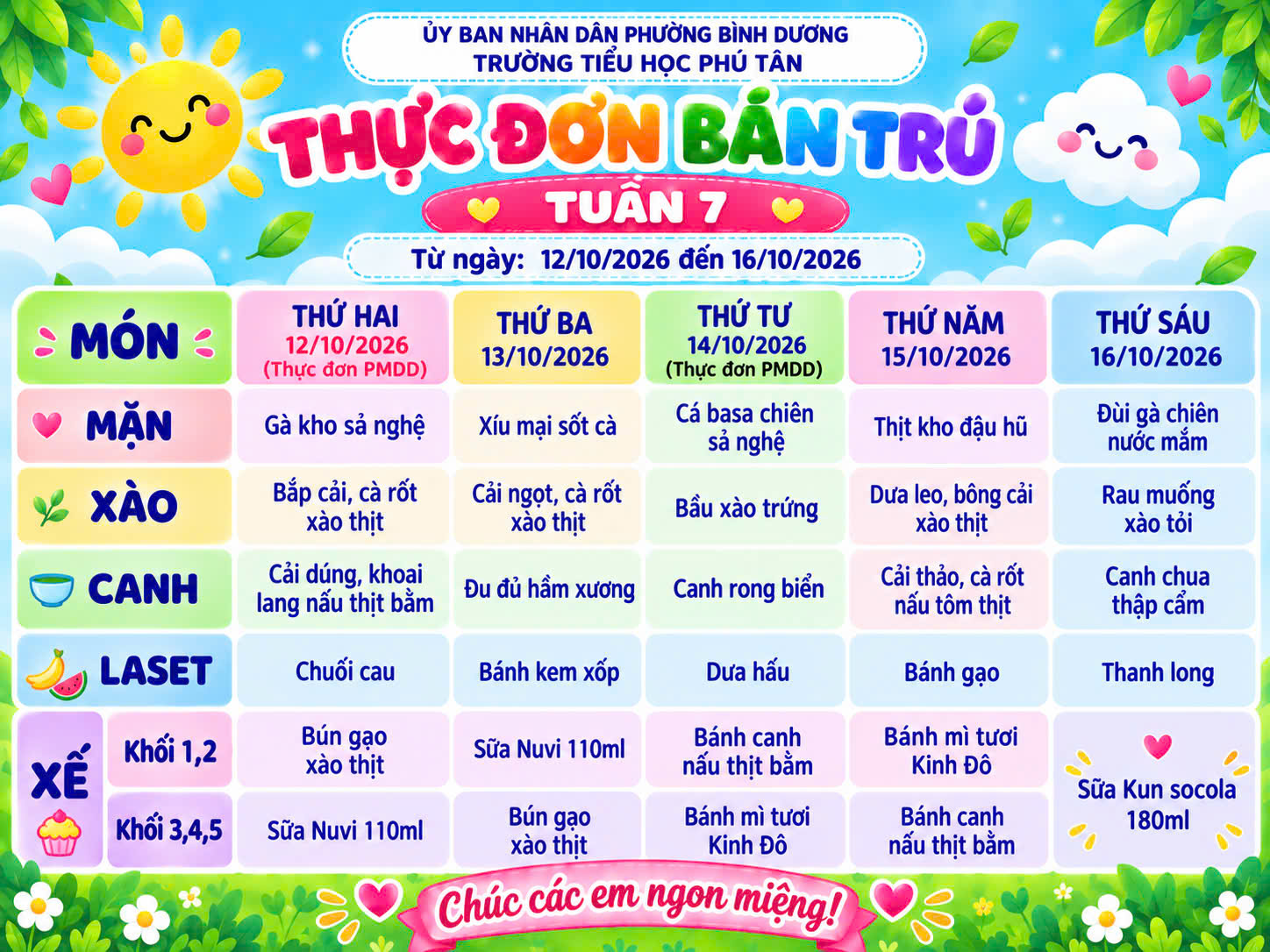 THỰC ĐƠN TUẦN 7 (NĂM HỌC 2026-2027)